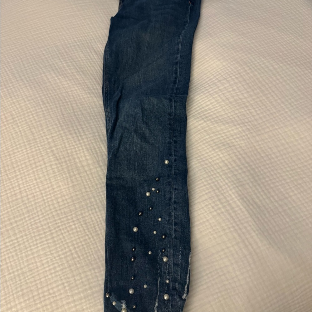 Zara Blue Skinny Jeans with Pearl Details